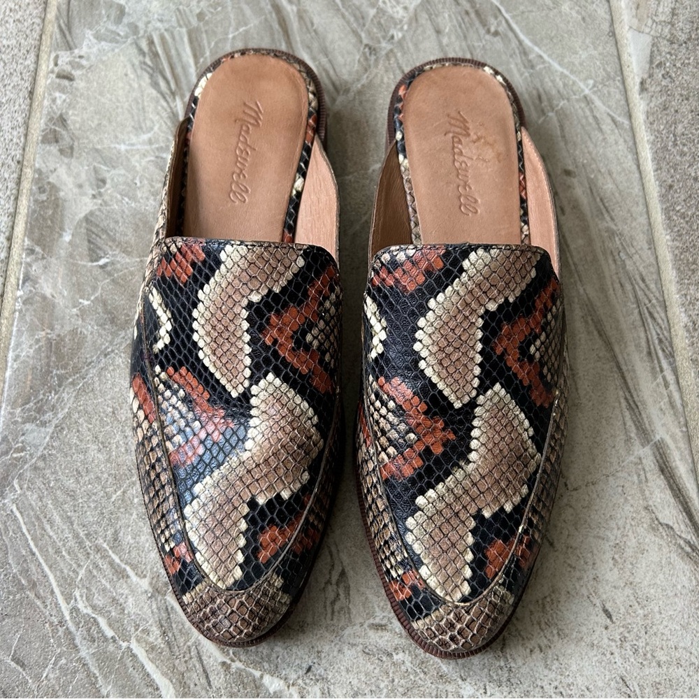 Madewell The Frances Loafer Mule in Snake Embossed Leather, Size 7.5 - Picture 2 of 15